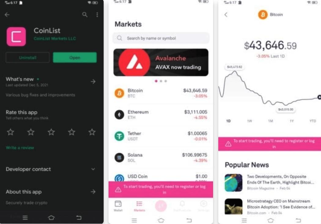 Coinlist Pro mobile apps for iOS and Android
