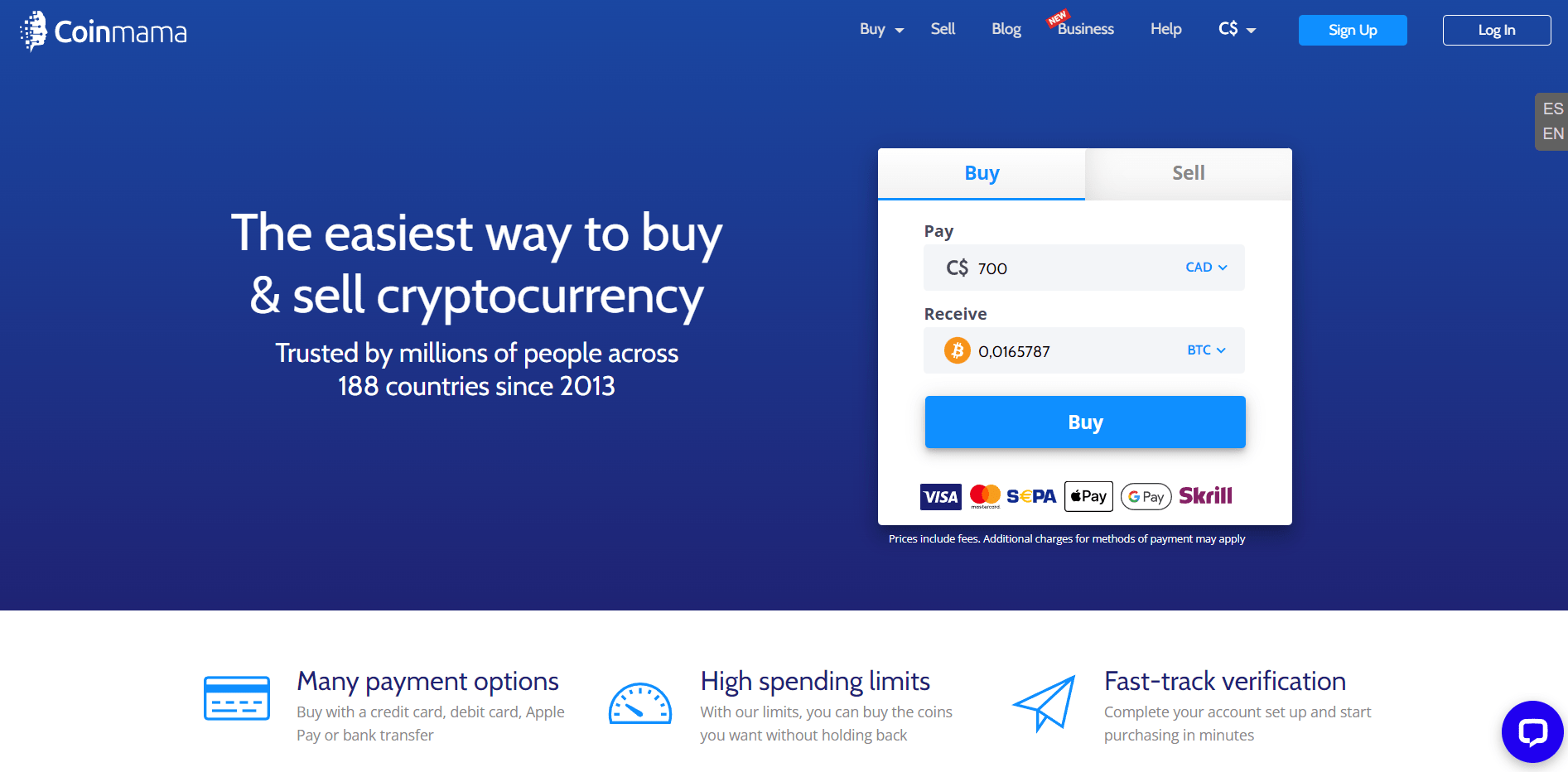 Coinmama home page